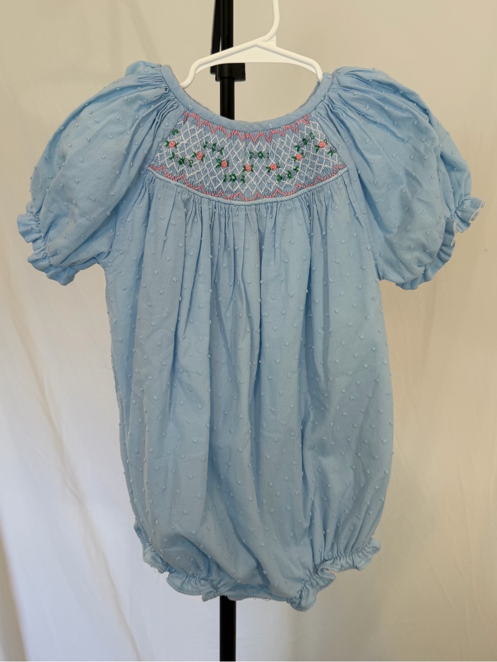 Cecil and Lou Smocked Floral Swiss Dot Bubble Romper 24M